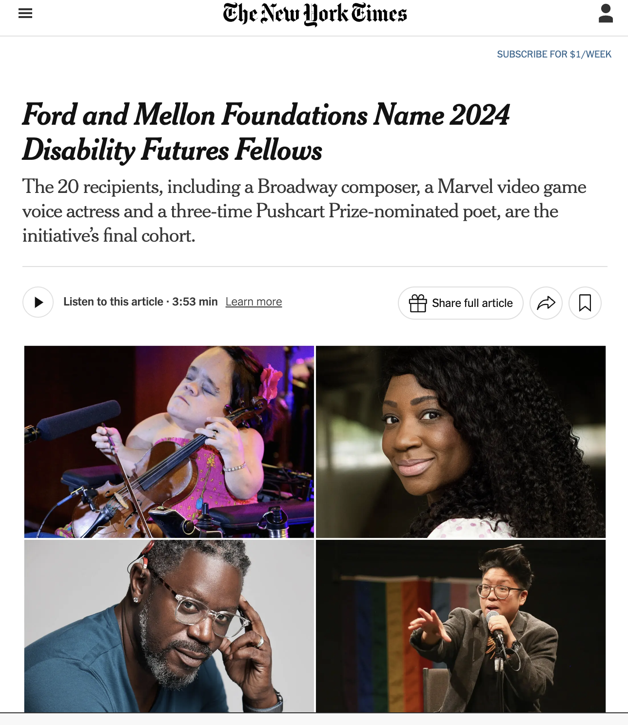 Ford and Mellon Foundations Name 2024 Disability Futures Fellows by New York Times